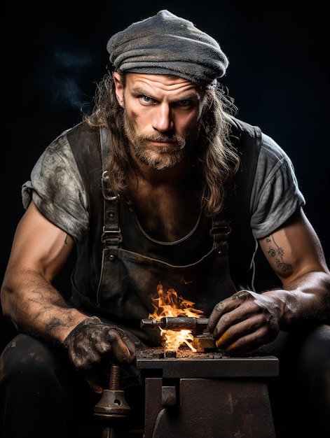 Master Male Blacksmith Forging Metal AI Generated