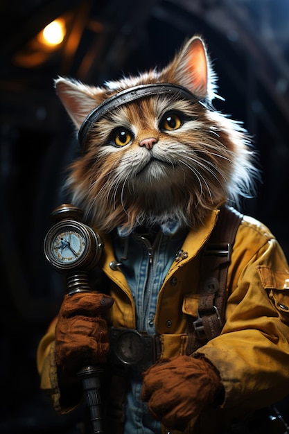 Master technician cat dressed in work clothes