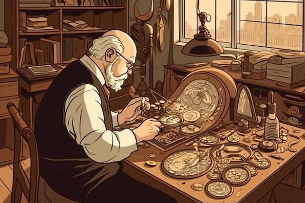 Master watchmaker repairing