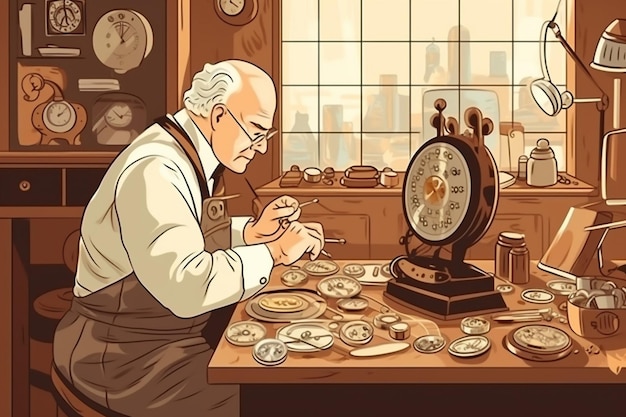 Master watchmaker repairing