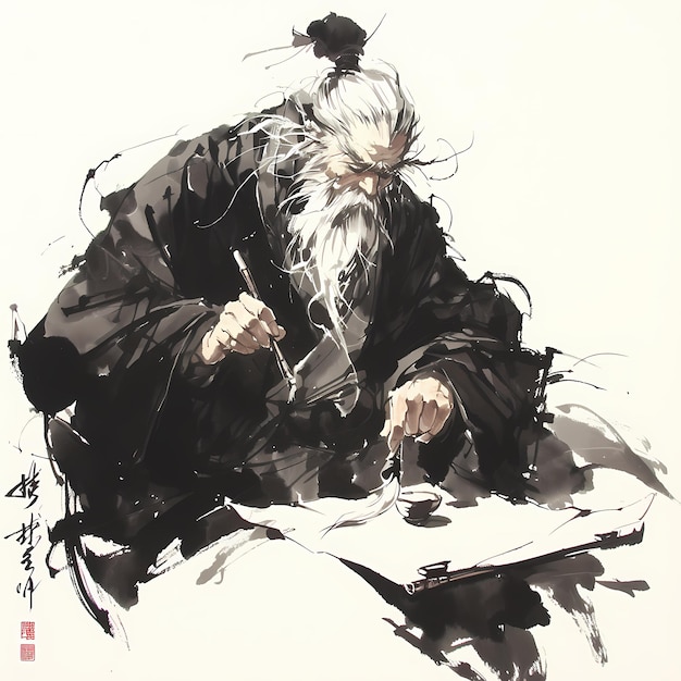 The Master of Wisdom A Timeless Portrait in Manga Artistry