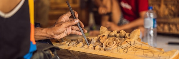 master woodcarver made using a special knife wooden national dish a ladle with a patterned handle a