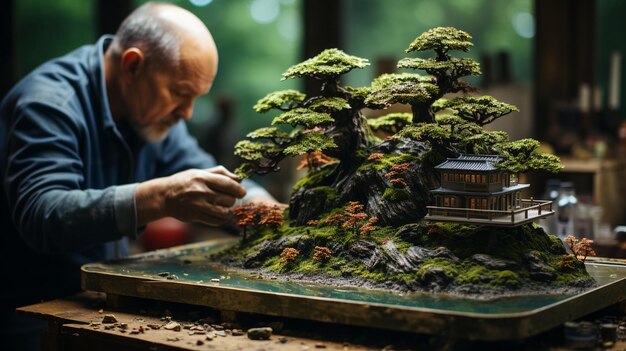 Photo mastering bonsai cultivation techniques