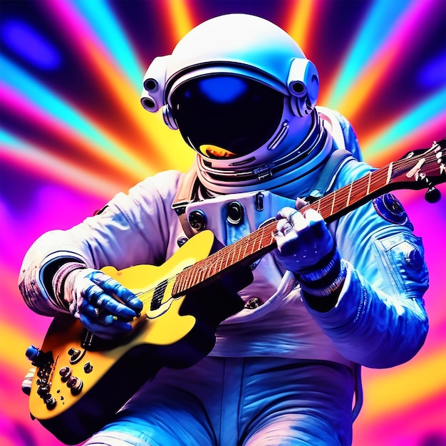 masterpiece best quality an astronaut playing guitar at coachella solo psychedelic background