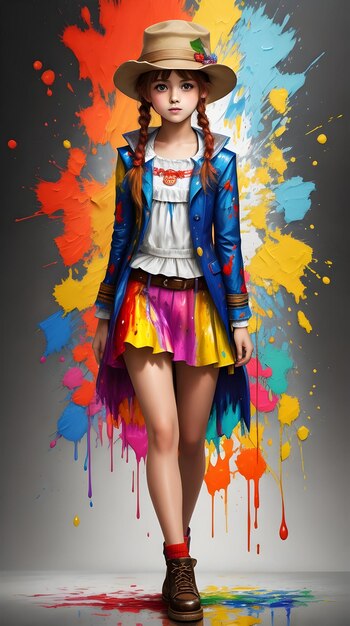 The masterpiece of colorful splash art a beautiful pretty girl painting image generated by ai