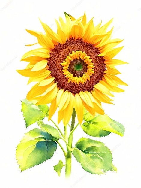 masterpiece watercolor clipart vibrant single sunflower white background isolated background