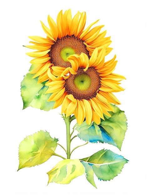 masterpiece watercolor clipart vibrant single sunflower white background isolated background