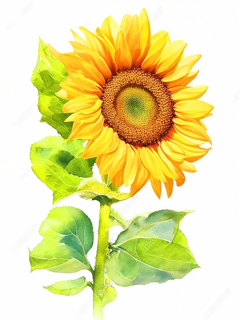 masterpiece watercolor clipart vibrant single sunflower white background isolated background