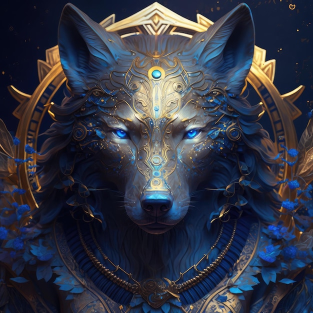 Masterpiece Wolf With Starry Eyes Generative AI