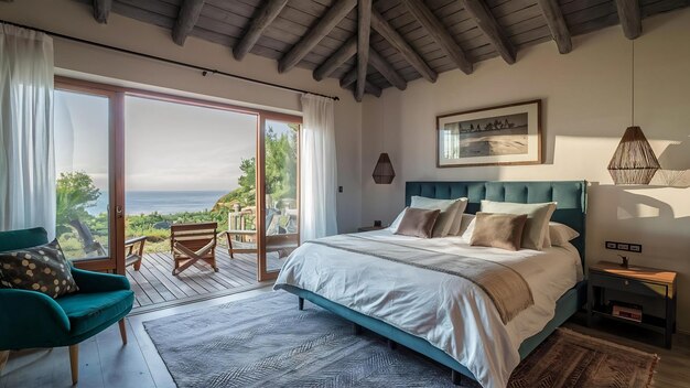 Mastre bedroom with terrace overlooking the sea