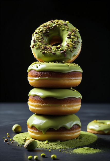 Matcha donut with pistachio