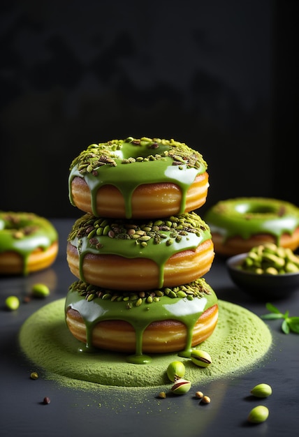 Matcha donut with pistachio