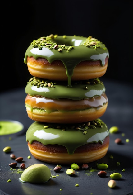Foto donut di matcha con pistacchi