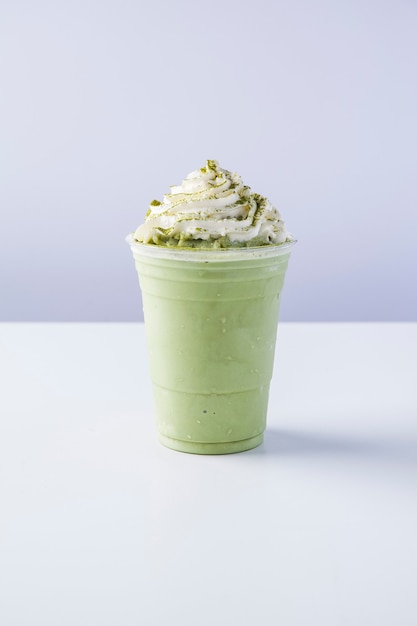 Matcha Frappe with Whipped Cream, Green Tea Milkshake