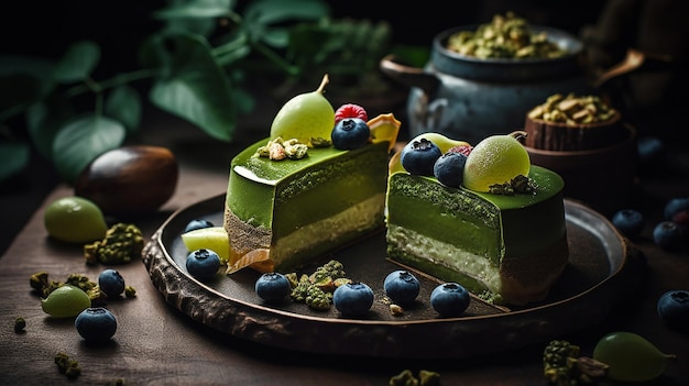 Matcha green tea mousse cake Japanese dessert