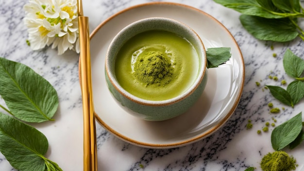 Foto matcha groene thee op oude achtergrond