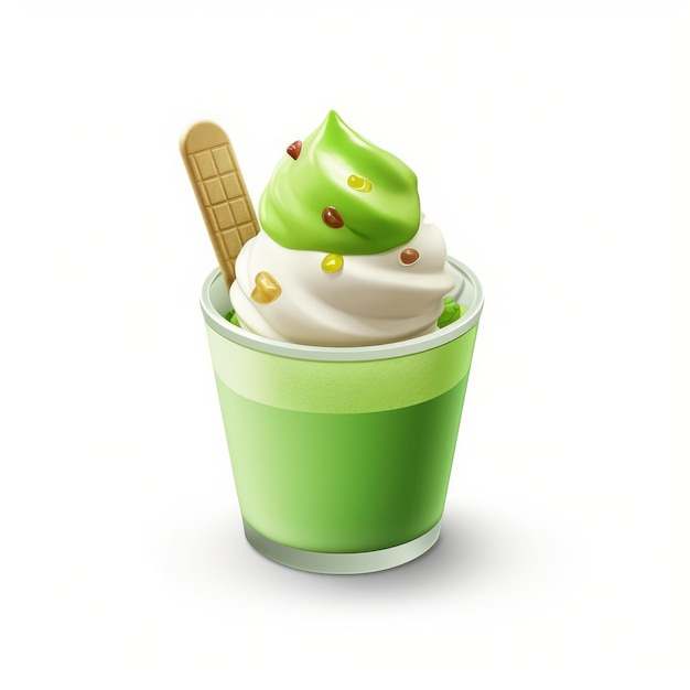 Matcha Ice Cream 3D icon cartoon UI clay material on white background generative AI