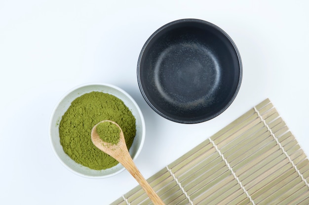 Matcha Japanese or Chinese powdered green tea.