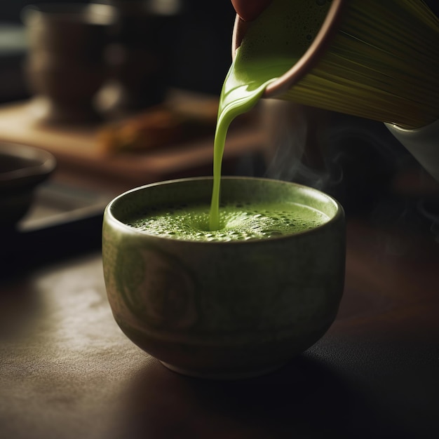 Matcha poured into cup