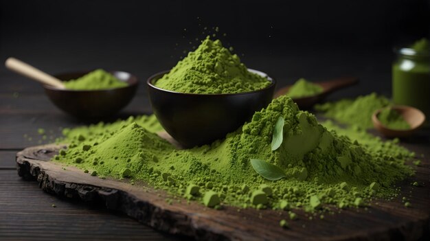 matcha powder on a wooden table