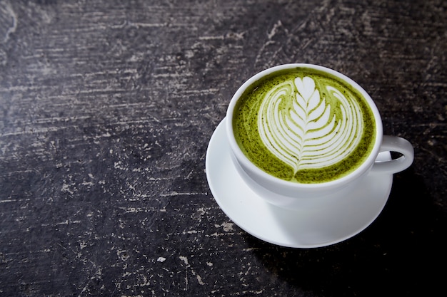 Matcha Tea Latte On Black Table