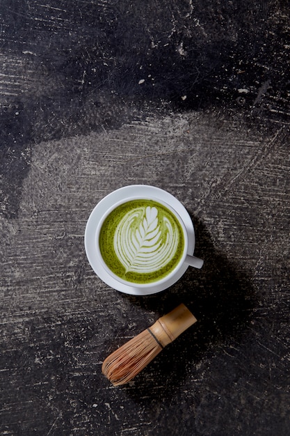 Matcha Tea Latte On Black Table