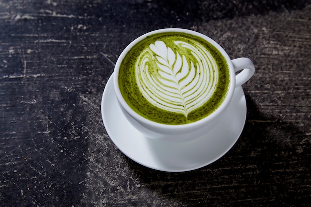 Matcha Tea Latte On Black Table