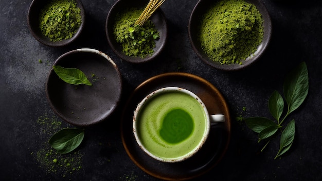 Matcha tea on old background