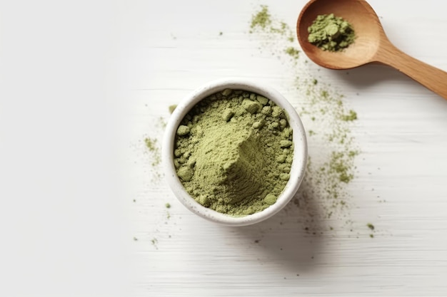 Matcha tea on white table