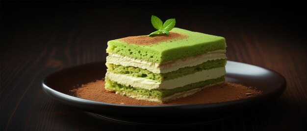 Matcha tiramisu solid background