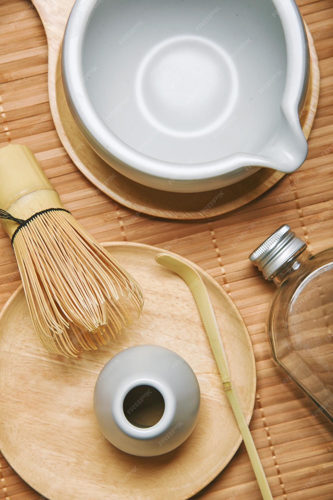 Textured Glass Matcha Bowl with Spout and spoon Unique Water