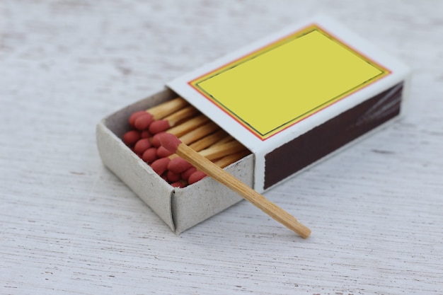 Matches with Paper box on wooden background