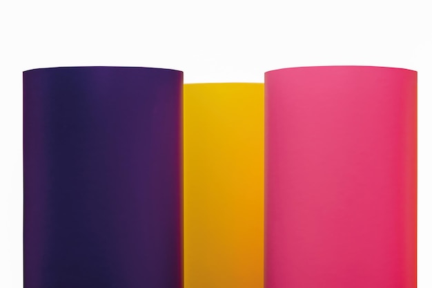 배너 제품으로 광고하기 위한 재료 폴리염화비닐 롤에 분홍색 보라색 노란색 필름