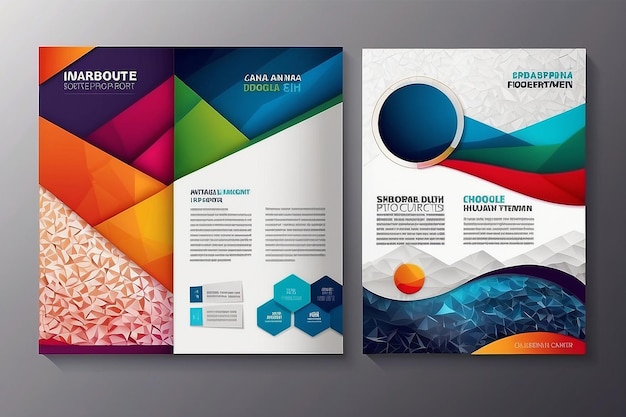 Photo material design of brochure set abstract annual report horizontal cover layout