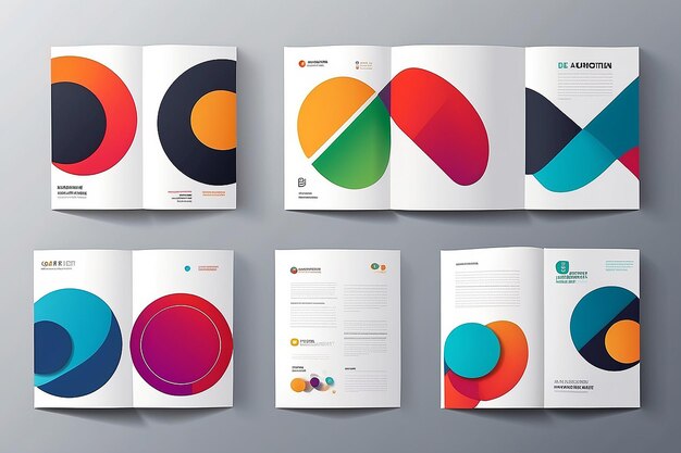 Photo material design template with colourful circles intersections creative abstract brochure set