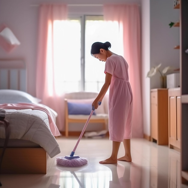 Photo materials of clean the artistry of the cleaning lady at home