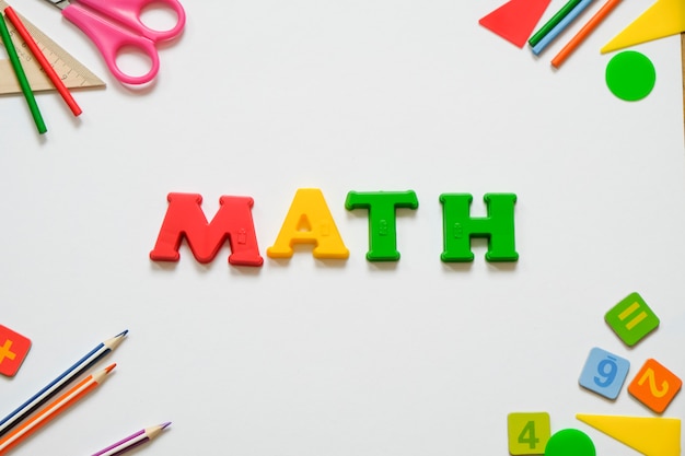 Math concept: colorful pens and pencils, number, calculating sticks