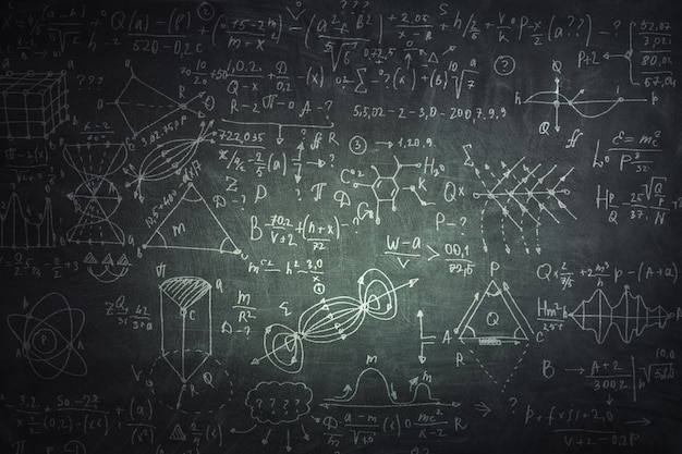 Photo math geometry formulas on background. mixed media