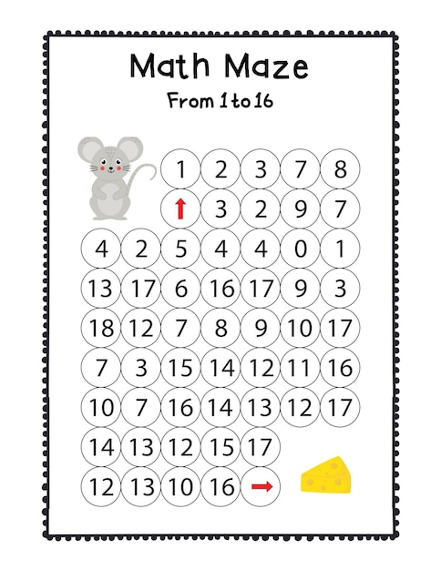 Photo math maze activity page for kids