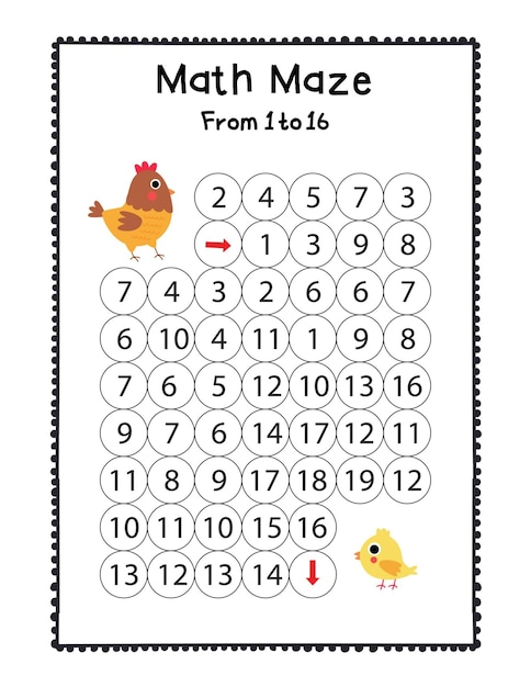 Photo math maze activity page for kids