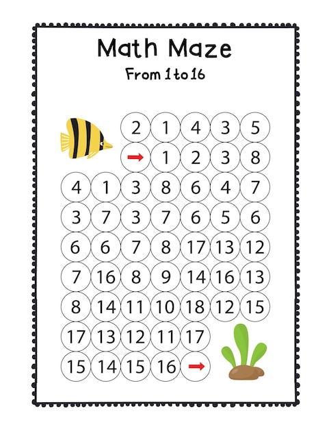 Photo math maze activity page for kids