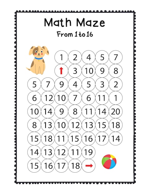 Photo math maze activity page for kids