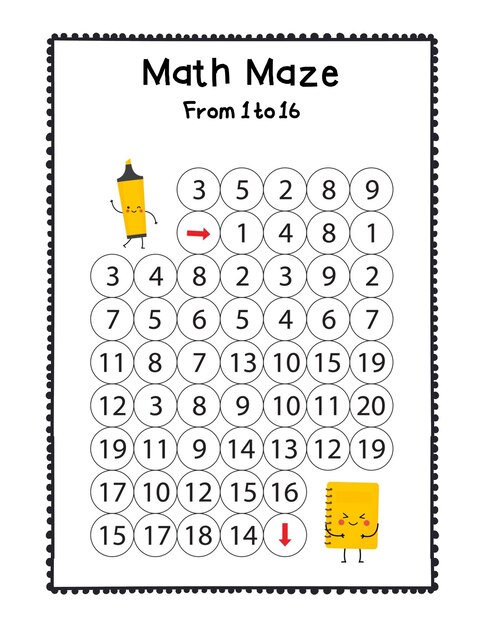 Photo math maze activity page for kids