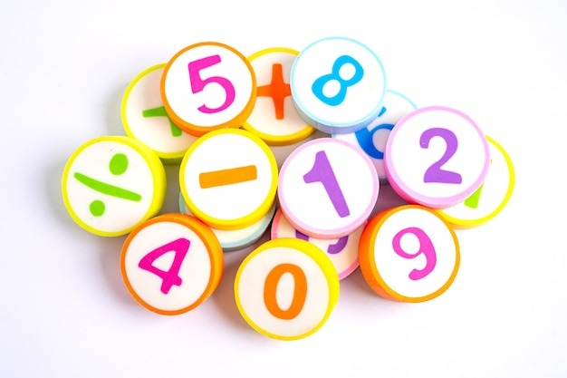 Photo math number colorful on white background education study mathematics learning teach concept