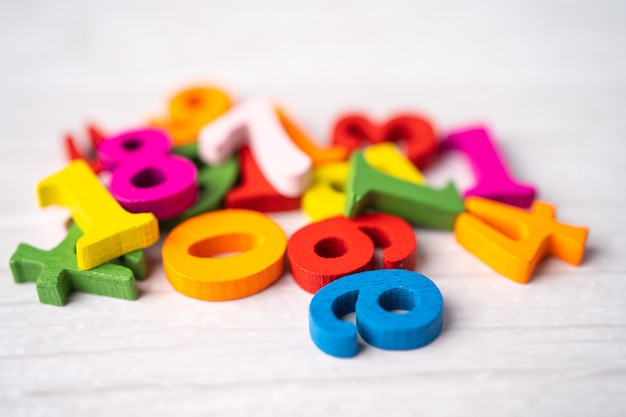 Math number colorful on white table.