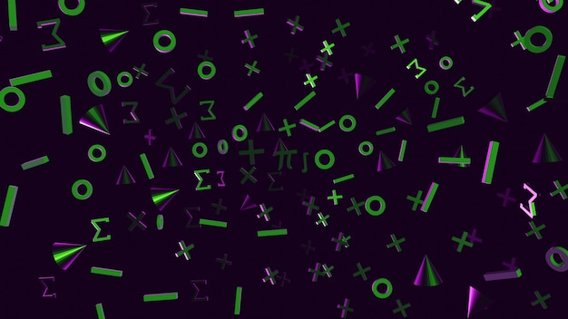 math symbol green and purple color 3d render background