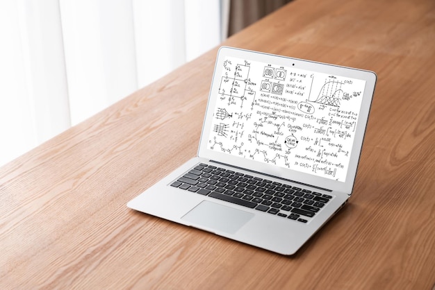 Mathematic equations and modish formula on computer screen