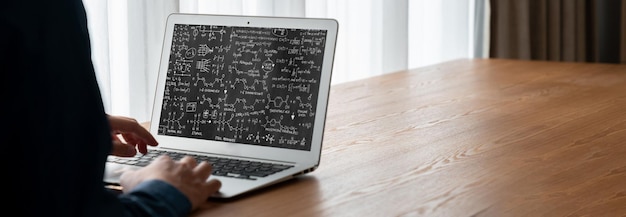 Photo mathematic equations and modish formula on computer screen