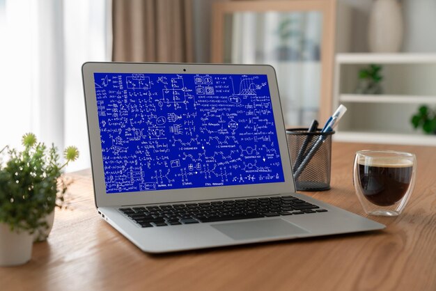 Mathematic equations and modish formula on computer screen