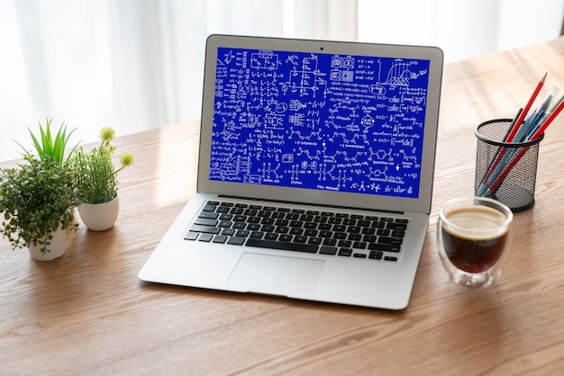 Photo mathematic equations and modish formula on computer screen